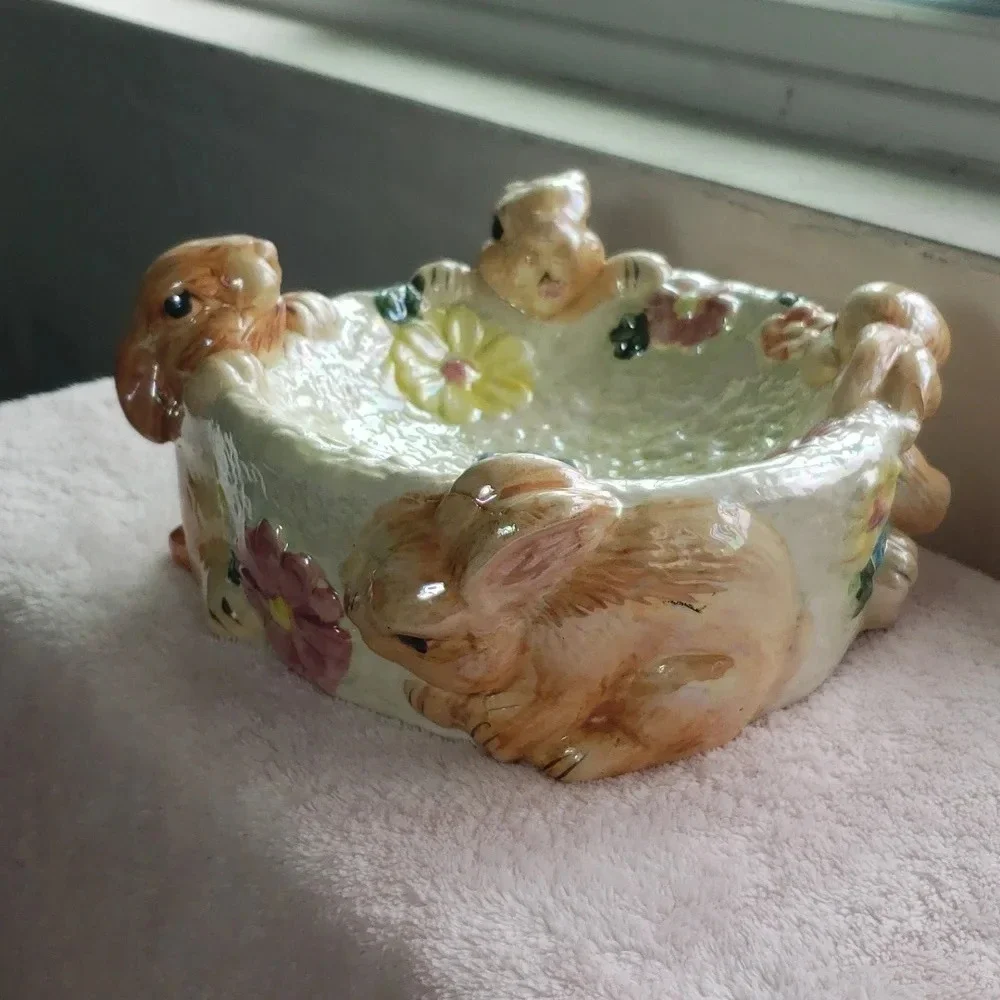 Pretty Petals Pearlized Bunny Ceramic Bowl/Planter